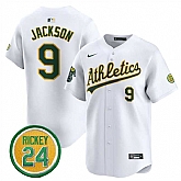 Men's Oakland Athletics #9 Reggie Jackson White 2024 Home Limited With Rickey Henderson Patch Stitched Jersey Dzhi,baseball caps,new era cap wholesale,wholesale hats